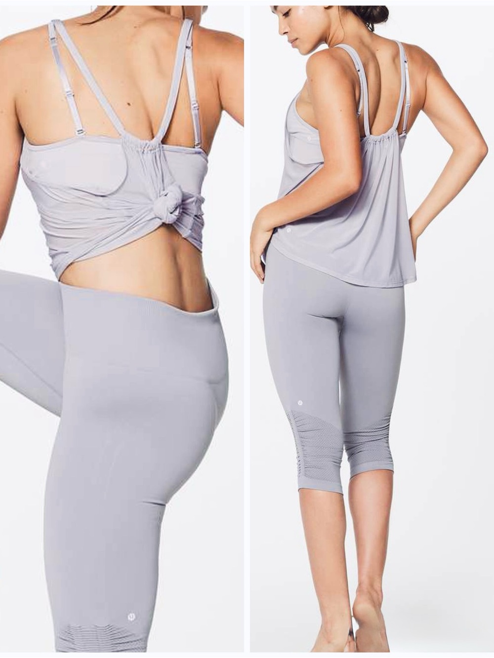 LULULEMON Taryn Toomey Awakening Light Grey Mesh Strappy Tank Top